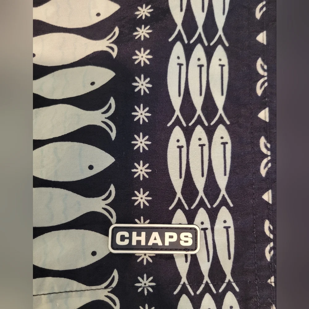 Chaps Mens Fish Print Boardshorts Swim Trunks Size XL Vacation Sports Beach Blue